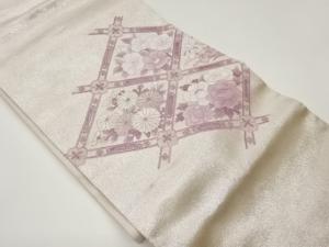 相良刺繍花々に花菱模様名古屋帯